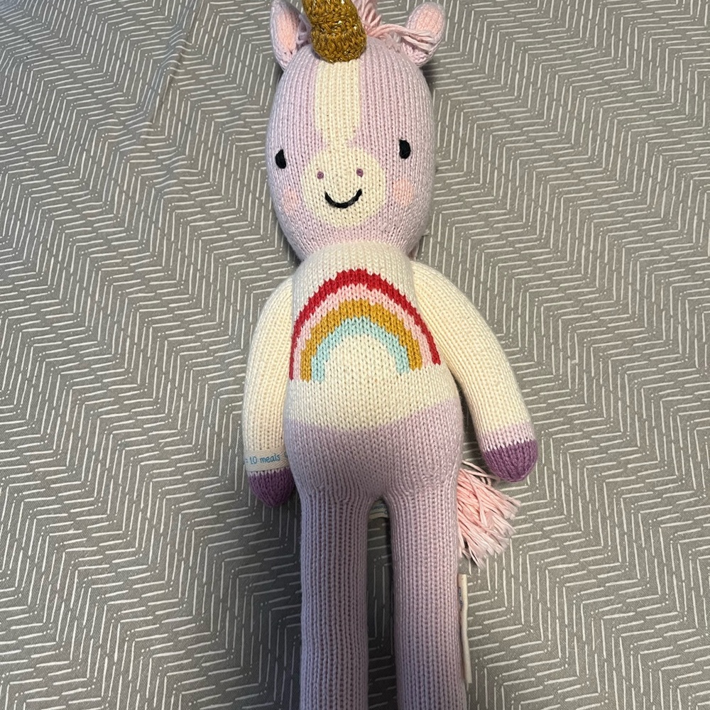 Magical Knit Unicorn Plush with Rainbow